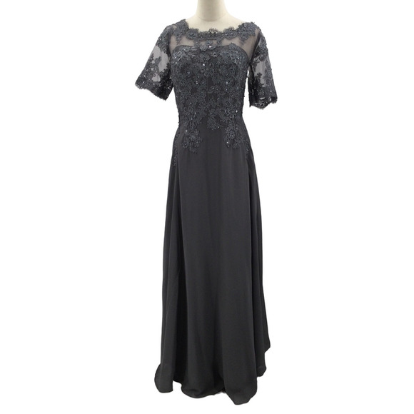 VNAIX BRIDAL SIZE 14 1x plus grey embroidered embellished maxi dress NEW - Picture 4 of 10